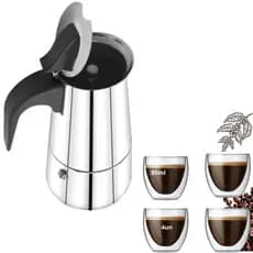Cafeteira Italiana Inox Fogão de Indução a gás  elétrico e Jogo com 4 copos de vidro Borassilicato