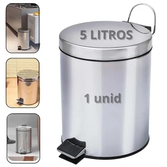 Lata De Lixo Inox Redonda Cozinha Com Pedal E Tampa Cesto 5 litros
