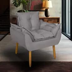 Poltrona Cadeira Opala Pés Palito Sala de Estar Quarto Recepção Escritório Suede