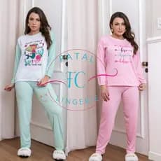KIT 2 PIJAMAS MANGA LONGA FEMININO ESTAMPADO