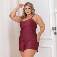 Baby Doll Short Doll Plus Size sem bojo pijama Plus Malha Fria Liganete