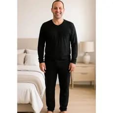 Conjunto de Pijama Masculino Adulto Manga Longa Calça em Malha Confortavel Inverno