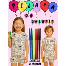 PIJAMA INFANTIL VERÃO COM CANETINHA LAVÁVEL CONJUNTO INFANTIL PARA COLORIR