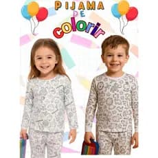 Pijama infantil para colorir Manga longa  acompanha canetinhas Laváveis