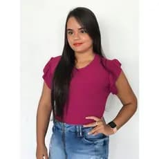 Blusa feminina canelada manga curta babado blusinha moda Blogueira