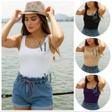 kit 04 Camiseta Regata Feminina Suplex Básica blusinha alça grossa lisa tecido sem bojo