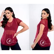 Blusa de tule academia fitness Camiseta Transparente furadinha Camisa Tule preta