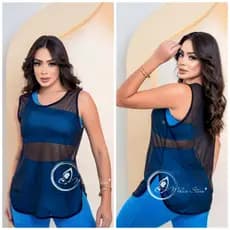 Blusa de tule academia fitness Transparente Furadinha Camiseta Regata Tule Preta