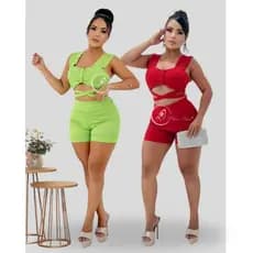 Conjunto Feminino Canelado Short Curto + Top Cropped Modinha Blogueira