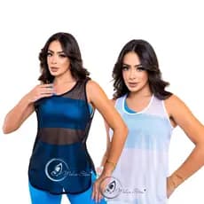 kit 2 Blusa Feminina Transparente de Tule  Camiseta Regata Academia Treino