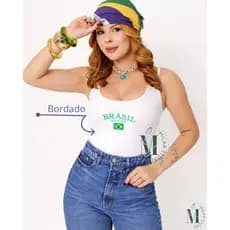 Camiseta Brasil Regata Feminina Suplex Básica blusinha Brasil alça grossa lisa tecido sem bojo