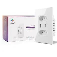 Tomada de Parede inteligente Dupla entrada USB - USB-C 10A 4x2 Wi-Fi BRANCO EKAZA-  EKAT-T317WB