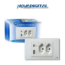 Tomada de Embutir com RJ45 e Antena (Sem Wi-Fi) /com frontal Vidro /Tomada UsB-C SEM WIFI - VIDRO