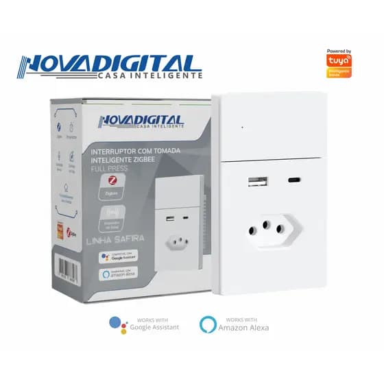 Interruptor Inteligente Zigbee Novadigital 1 Botão com Tomada Safira Branco 20A 110-220v SA-WK-W