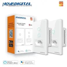 Interruptor  tomada Zigbee, 1 Botão, 2Botões + Tomada Branco ou preto novadigital