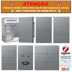 Interruptor Tecla Fisica 1 a 6  Botões Zigbee NovaDigital Grafite - Cinza LINHA SAFIRA MODELO NOVO