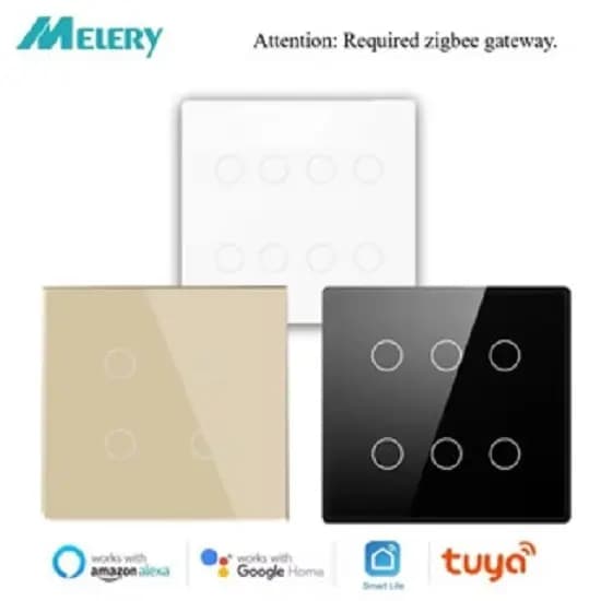 Melery Tuya 6/8 Gang WiFi Interruptor de Luz com Sensor de Toque e Controle Remoto Alexa Google