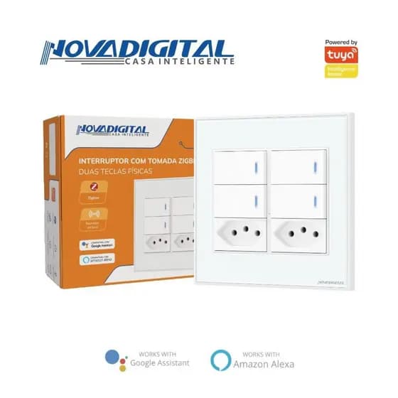 Interruptor Inteligente Zigbee 4 Teclas Físicas 2 Tomadas 4x4 Compátivel Alexa google NTZB-04-W