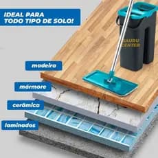 Rodo Flat Mop Esfregão E Balde Lava E Seca Com 2 Refil Mopi Rodo Magico Tira Pó