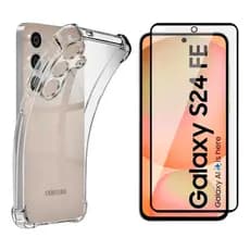 Capa Capinha + Película de Vidro 3D Samsung S24 Fe Capinha de celular Anti Impacto Transparente