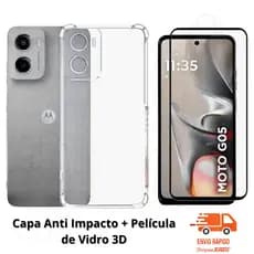 Capa Capinha Moto G05 + Película de Vidro 3D Capa Anti Impacto Transparente