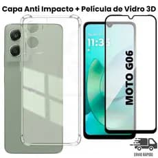 Capinha Capa + Película de Vidro 3D Moto G06 Capa Anti impacto Transparente Motorola G06