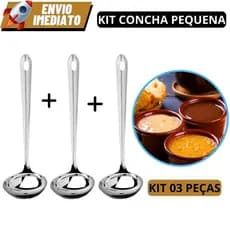 KIT 3 Concha De Cozinha Inox Pequena Para Servir Molho Feijão Sopa Caldos Utensílios Metal Aço Inox Cozinha