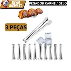 Kit 3 Pegador De Carne e Gelo 100% Inox Multiuso Carnes Frios Gelo Rodizio Restaurante Buffet