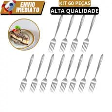 Kit 60 Garfos Para Sobremesas Talheres de Aço Inox Luxo Garfinho Reutilizável Faqueiro