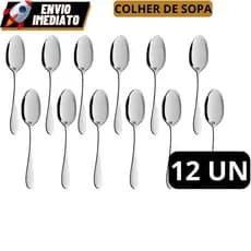 Kit 12 Colher Talher De Mesa e Sopa Brilhante 100% Inox Premium Para Cozinha