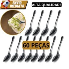 Kit 60 Colher Para Sobremesas Talheres de Aço Inox Luxo Reutilizável Faqueiro