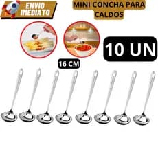 KIT 10 Mini Concha Pequena Para Servir Molho Caldos Calda Farofa Vinagrete Utensílios Metal AçoInox