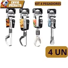 Kit 4 Peças Pegador de Massa de 20cm Pegador de Salada Pegador Universal de 20cm Pegador de Gelo de 18,5cm em Aço Inox