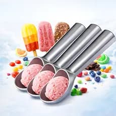 Kit 3 Colheres Sorvete Alumínio 18,5cm Colher Profissional Resistente Cozinha Gelato Sobremesa