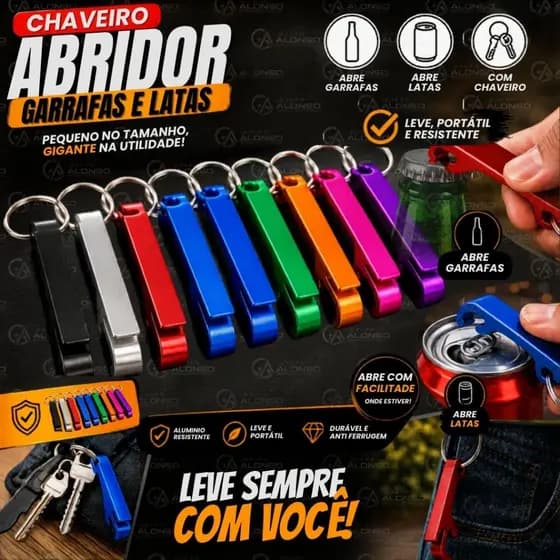 Jogo 24 ou 12 Peças Chaveiro Abridor de Garrafas e Latas Pé de Galinha