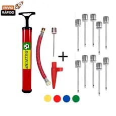 Bomba de Ar Manual c Acessórios + 10 Bicos de Metal para Encher Bolas e Bico Encher Infláveis Boias
