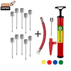 Bomba de Ar com Acessórios + 10 Bicos de Metal para Encher Bolas e Bico Encher Infláveis