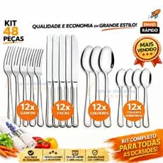 Jogo de Talheres 48 ou 24 Peças Aço Inox Garfos Colheres Facas Colheres Sobremesa Linha Premium