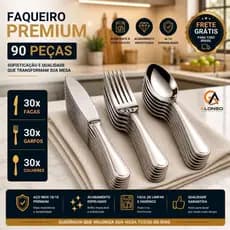 Kit 90 Talheres em Aço Inox 30 Garfos 30 Colheres  30 Facas Linha Profissional Casa Cozinha