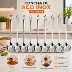 Kit 40/20 Mini Concha 16 Cm em Aço Inox Molho Farofa Calda Sorveteria Sobremesa