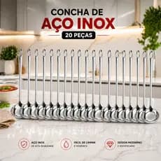 Kit 20/10 Mini Concha 16 Cm em Aço Inox Molho Farofa Calda Sorveteria Sobremesa