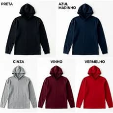 Camisa manga longa com capuz em malha 100% algodão disponível feminina e masculina todos os tamanhos