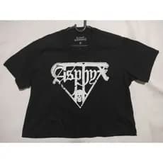 Cropped de rock asphyx preto estampa branca