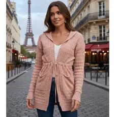 Blusa De Frio Cardigan Casaco De Inverno Trico Parka Feminino Capuz Bolso Tricot Kimono Lã Sobretudo