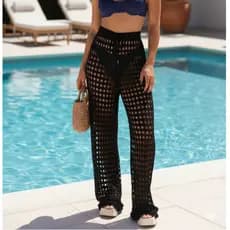 Saida De Praia Calça Tricot Croche Moda Verão Blogueira Luxo Feminina Premium Praia Festa