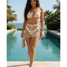 Saia De Crochê Saida de Praia Mini Feminina Com Cordão Moda Verão Furadinha Influencer