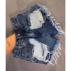 Short Jeans Feminino Cintura Alta Barra Virada Sem Lycra Blogueira Tendencia