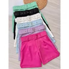 Short Alfaiataria Feminino Com Cinto Encapado Cintura Alta Social Zara