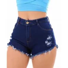 Shorts Jeans Bermuda Feminina Cintura Alta Cós Alto Destroyed Desfiado Blogueira