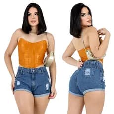 Short Jeans Feminino Cintura Alta Cos Alto Barra Dobrada Curto Empina Bumbum Luxo